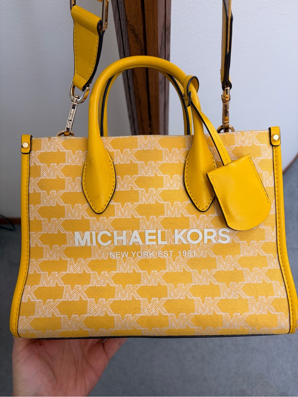 Michael Kors Yellow Logo-Print Satchel with Top Handles
